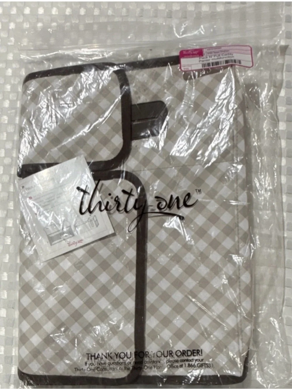 thirty-one Taupe and White Gingham pack and pull caddy